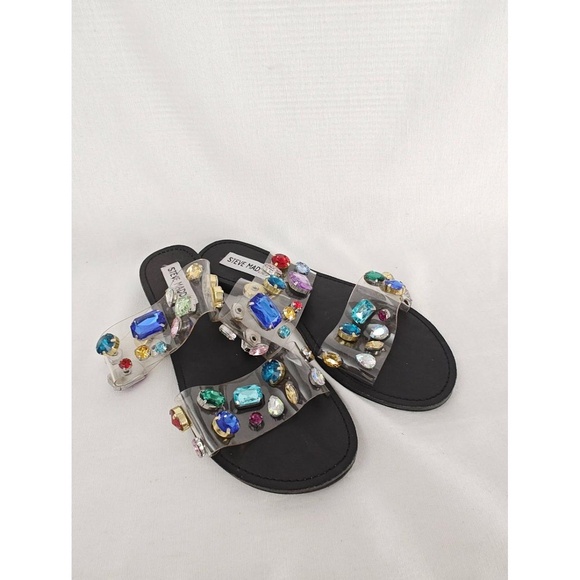 Steve Madden Sandal Lucite Shani Rhinestone Jewels Two Straps Multi Color Size 7 - Picture 1 of 12